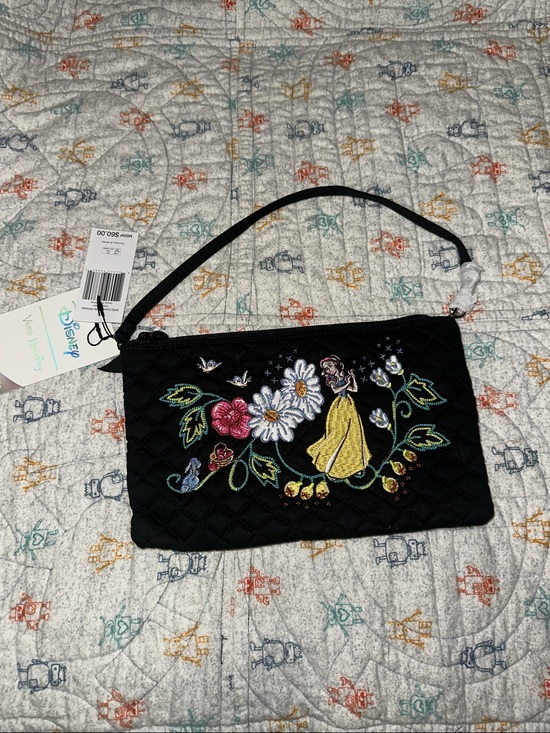 Vera Bradley Handbags - Vera Bradley Black Quilted Wristlet with Embroidered Snow White Floral Design